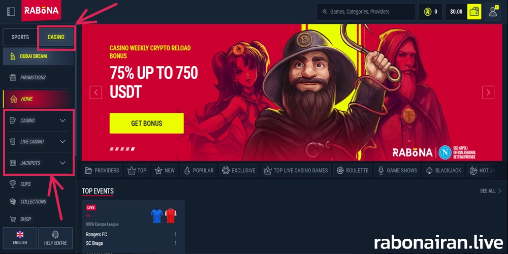 کازینو آنلاین در رابونا Rabona
